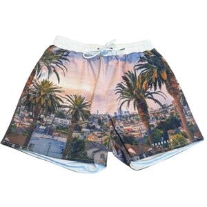 YoungLA Sunset Palm Tree Mesh Athletic Shorts Medium Los Angeles Print
